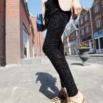 Velvet leggings Pants Tights Hollow out Print tights