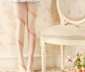 White Irregular Ribbon Style Spliced Pantyhose Tights