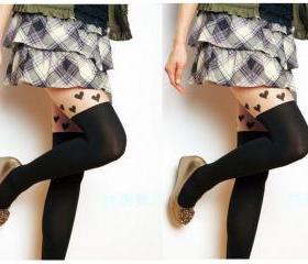 Tattoo Heart Spliced Pantyhose High Stockings Tights