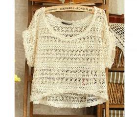 Kawaii Cute Short sleeved Hollow Out Crochet T-shirt Tops