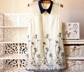 2013 Vintage Chiffon embroidery Sleeveless vest tank tops Dress