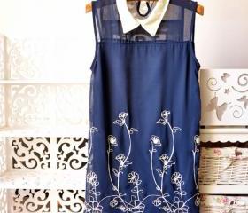2013 Vintage Chiffon embroidery Sleeveless vest tank tops Dress