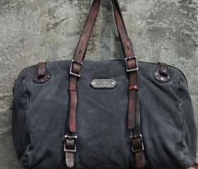 Women Mens Vintage Washed Canvas Shoulder bag Leather bag 
