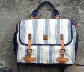 Navy Style Stripe Print Vintage handbag Leather washed Canvas Bag for women men messenger bag vintage 