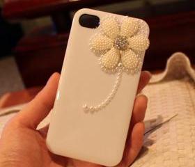 Pearl Daisy cute iPhone 4 Case,Cute iphone 4 Case, floral iphone 4 case, rhinestone iphone 4 case