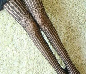 Stripe and Pattern Print Black Tights