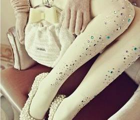 White Bling Stripe Style Tights