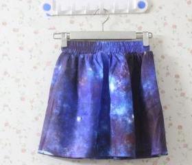 Blue Sky Universe Print Elastic Skirt