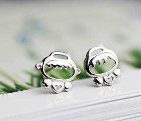 Tiny Cute Girl and Boy Sterling Silver Stud Earrings
