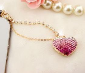 Pink Crystal Heart iPhone anti dust plug, iPhone dust Charm