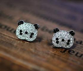 Cute Bling Panda Stud Earrings