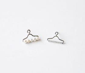Hanger Shaped Pearl and Crystal Bling Stud Earrings