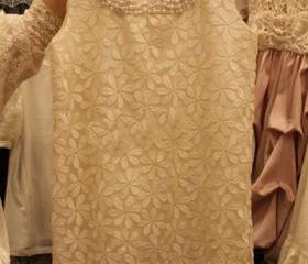 New Arrival Cute Lace Daisy Print Dress with Pearl Collar