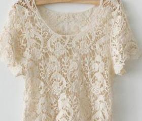New Arrival Cute Japanese Style Crochet Lace Shirt Tops
