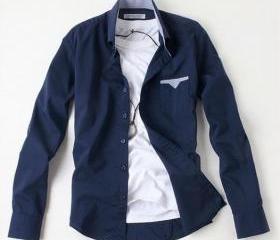 2013 Spring Men's Dark Blue Casual long sleeve Shirt 