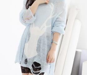 Light Blue Deer Pattern Sweater