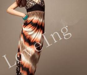 Bohemia Style Leopard Pattern Long Maxi Dress
