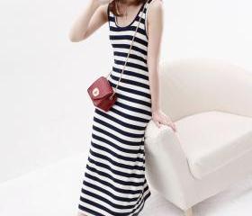 women's o-neck sleeveless stripe Tank dress 