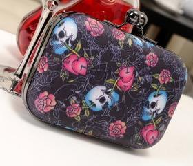 Mini Skull Flower Print PU Clutch handbag