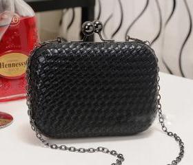 Black Mini Woven Clutch Handbag