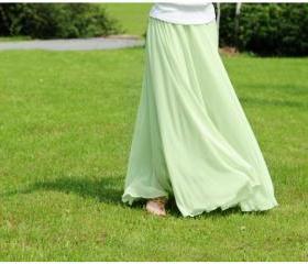 Mint Green Stylish Chiffon Long Maxi Skirt