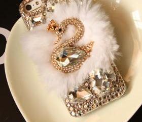 3D Bling Swan Fur iphone 4 case 