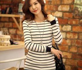 Lovely Womens Casual Long Sleeve Stripe T-shirt Tops Tee New