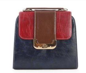 Fashion OL Style Woman Lady Faux Leather Retro Rivet Contrast Color Shoulder Bag