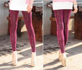  Velvet leggings Pants Tights Hollow out Print tights 