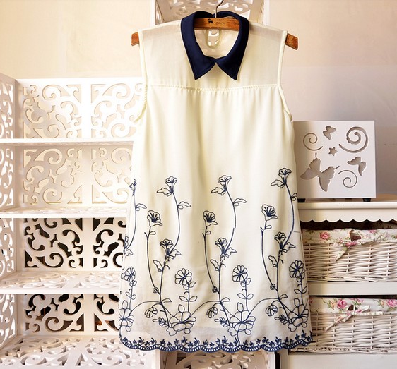 2013 Vintage Chiffon Embroidery Sleeveless Vest Tank Tops Dress on Luulla