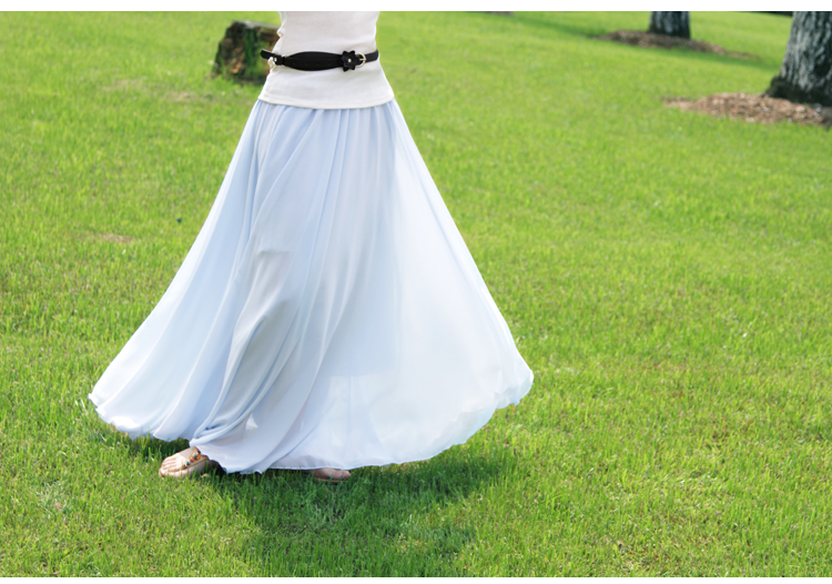 Light Blue Stylish Chiffon Long Maxi Skirt on Luulla